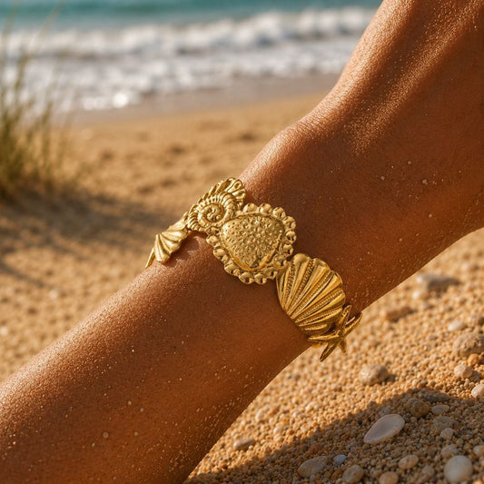 Bracelet Coquillage Femme Et Cœur De Mer – Acier Inoxydable