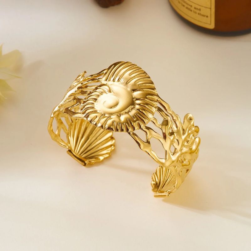 Bracelet Coquillage Femme Nautile Corail – Acier Inoxydable