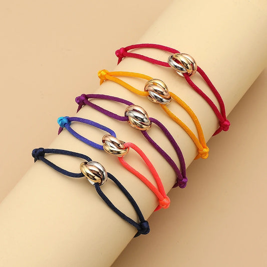 Bracelet Cordon Femme Anneaux Enlacés Acier Inoxydable
