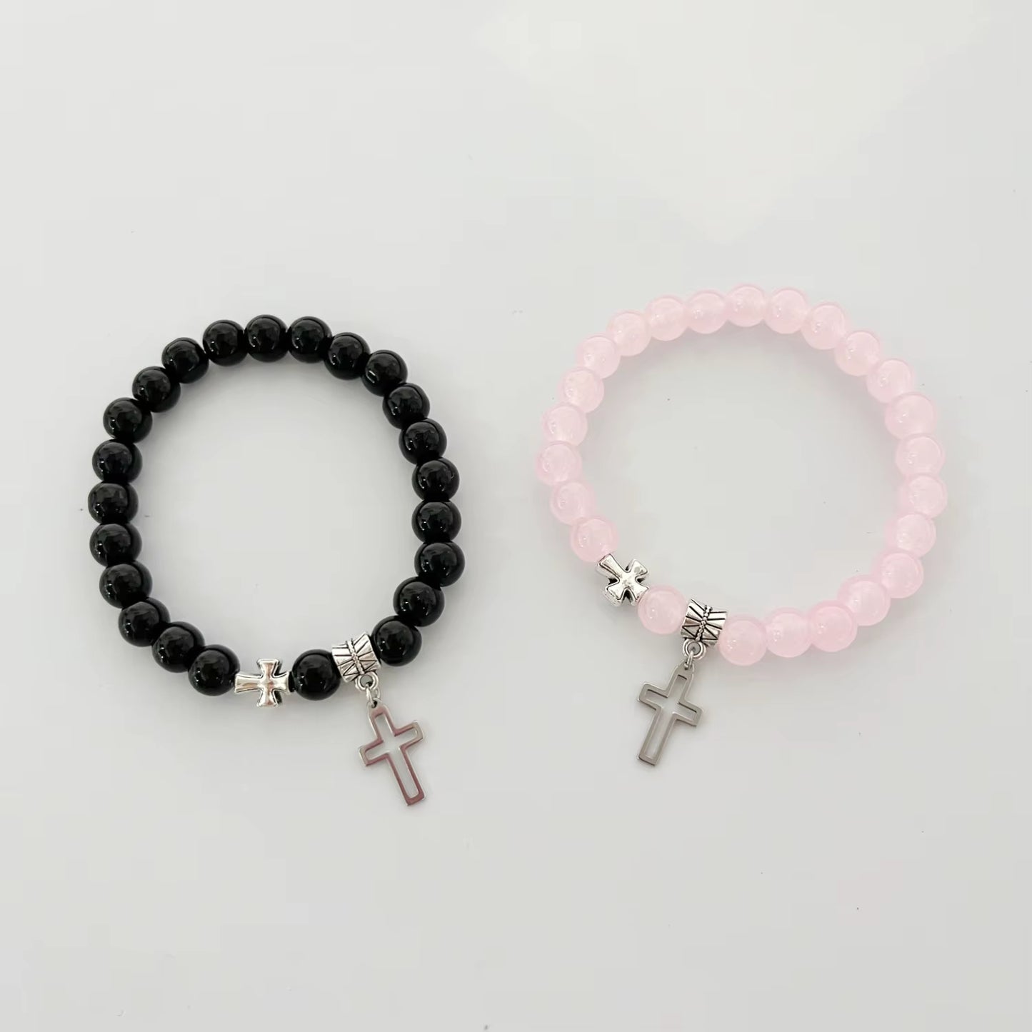 Bracelet Couple Croix Rose et Noire