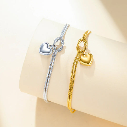 Bracelet Couple Nœud Cœur Éclat Intemporel - Acier Inoxydable