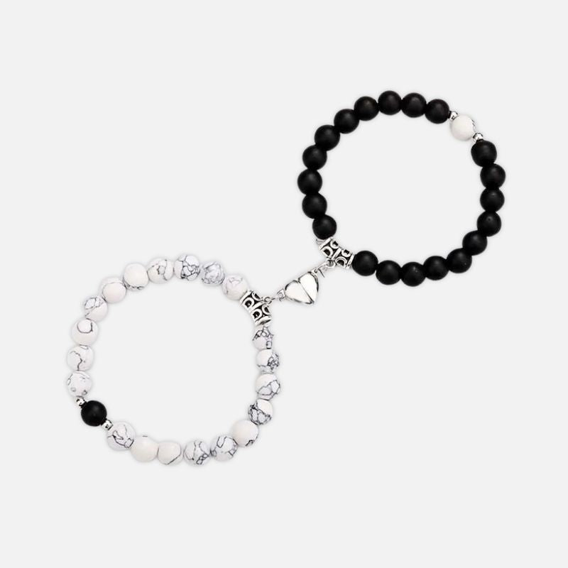 Bracelet Couple en Perles à Coeur Aimanté