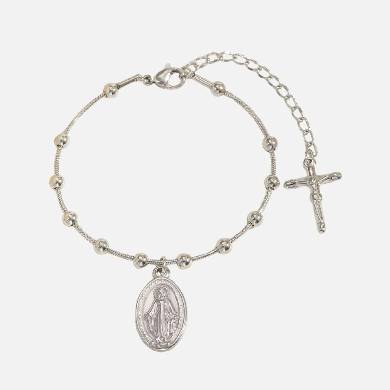 Bracelet Croix Femme Médaille Vierge Et Croix — Acier Inoxydable