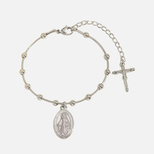 Bracelet Croix Femme Médaille Vierge Et Croix — Acier Inoxydable