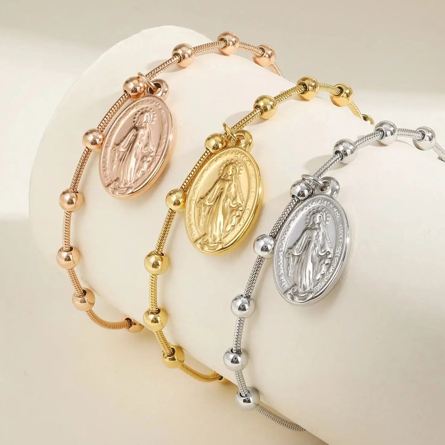 Bracelet Croix Femme Médaille Vierge Et Croix — Acier Inoxydable