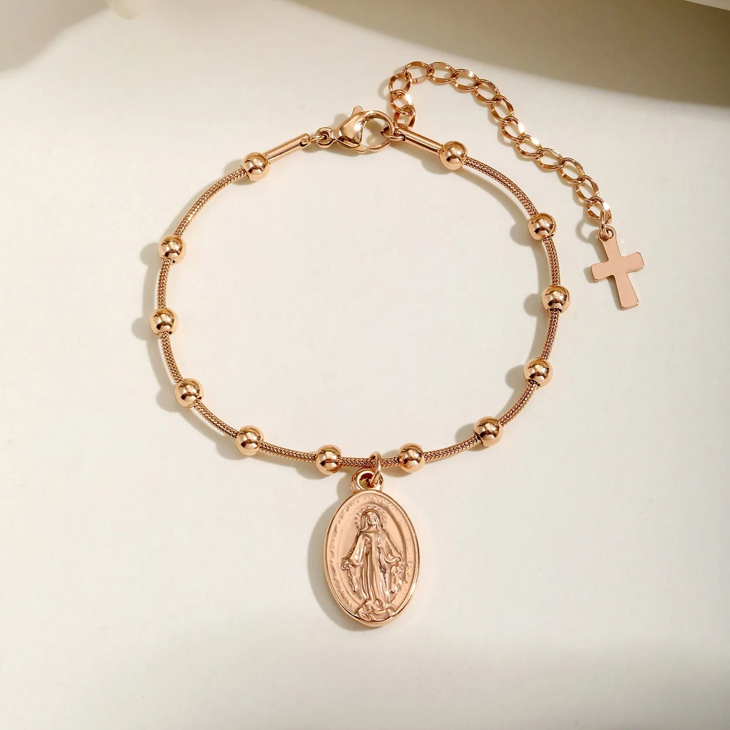 Bracelet Croix Femme Médaille Vierge Et Croix — Acier Inoxydable