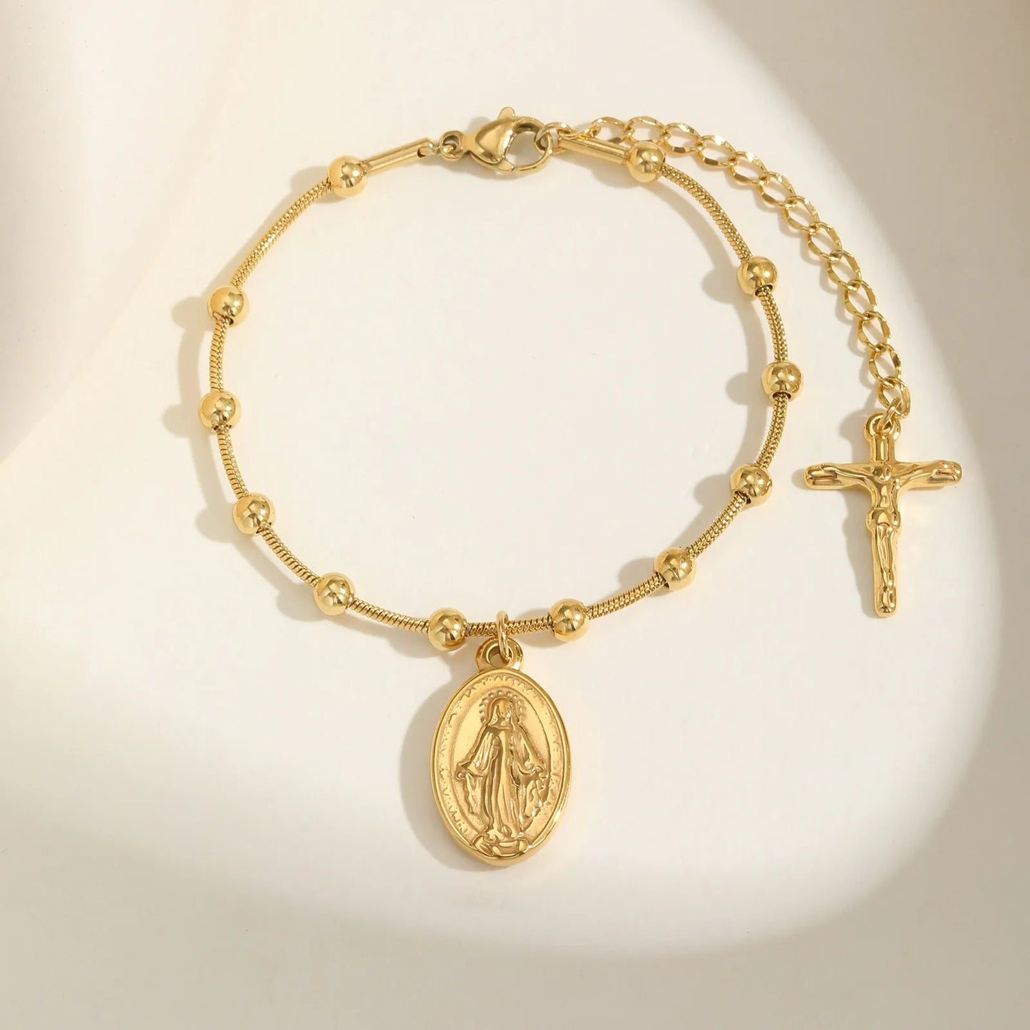 Bracelet Croix Femme Médaille Vierge Et Croix — Acier Inoxydable