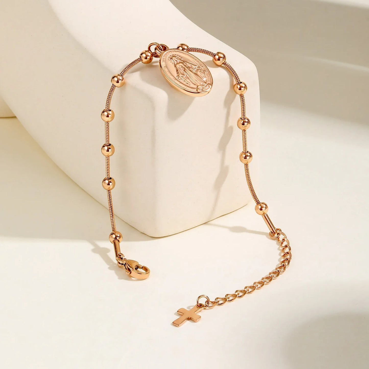 Bracelet Croix Femme Médaille Vierge Et Croix — Acier Inoxydable