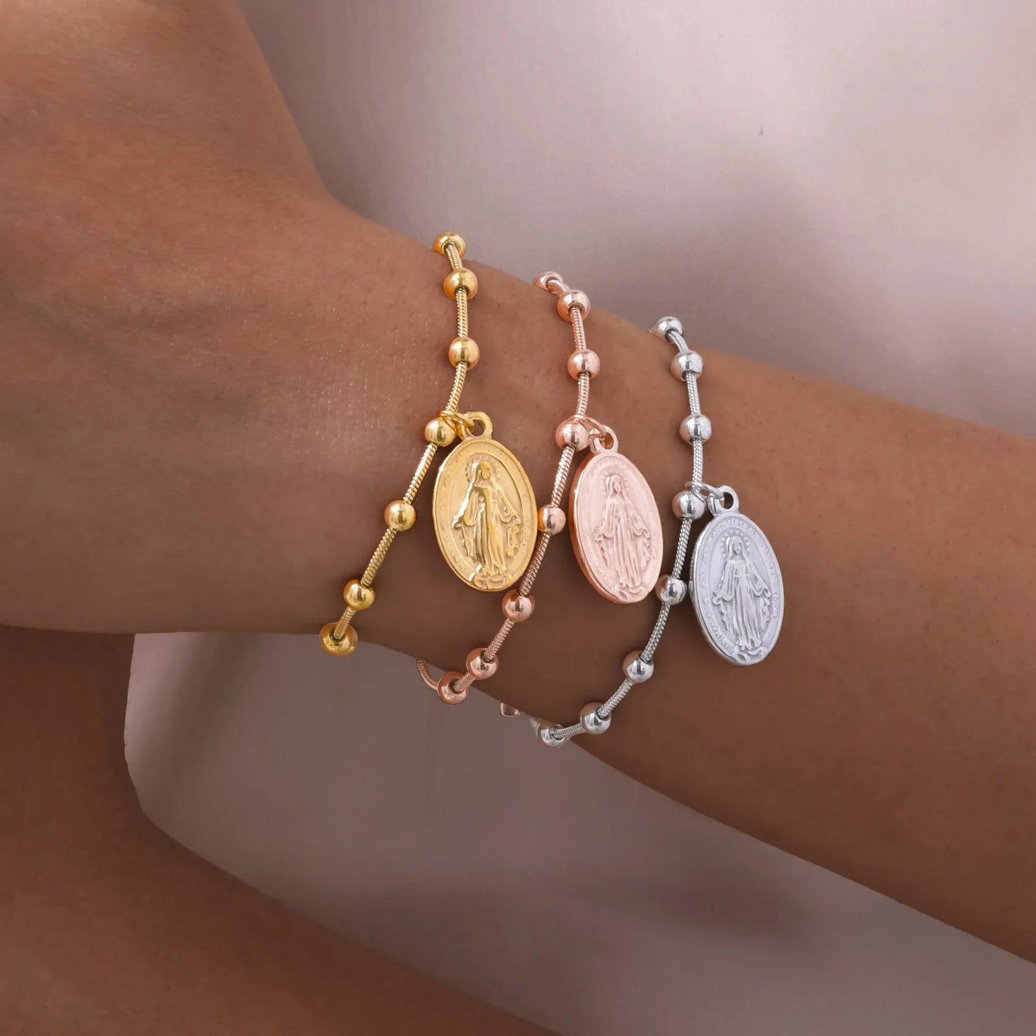 Bracelet Croix Femme Médaille Vierge Et Croix — Acier Inoxydable