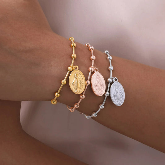 Bracelet Croix Femme Médaille Vierge Et Croix — Acier Inoxydable