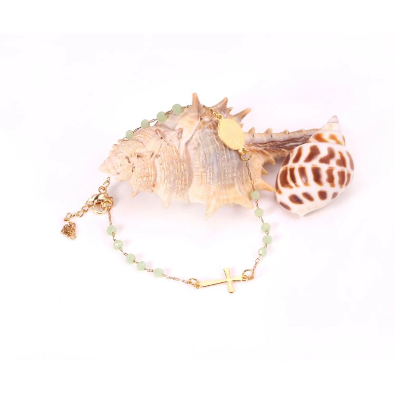 Bracelet Croix Femme Raffiné Perles Et Acier Inoxydable