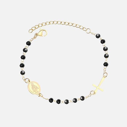 Bracelet Croix Femme Raffiné Perles Et Acier Inoxydable