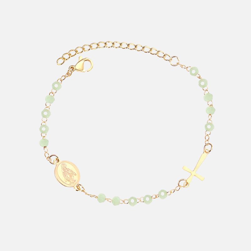 Bracelet Croix Femme Raffiné Perles Et Acier Inoxydable