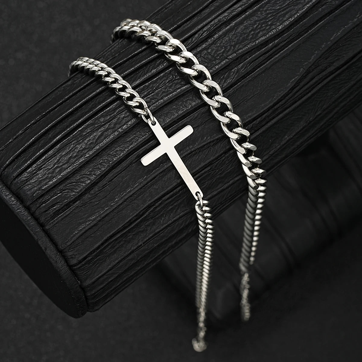Bracelet Croix Homme Duo – Acier Inoxydable
