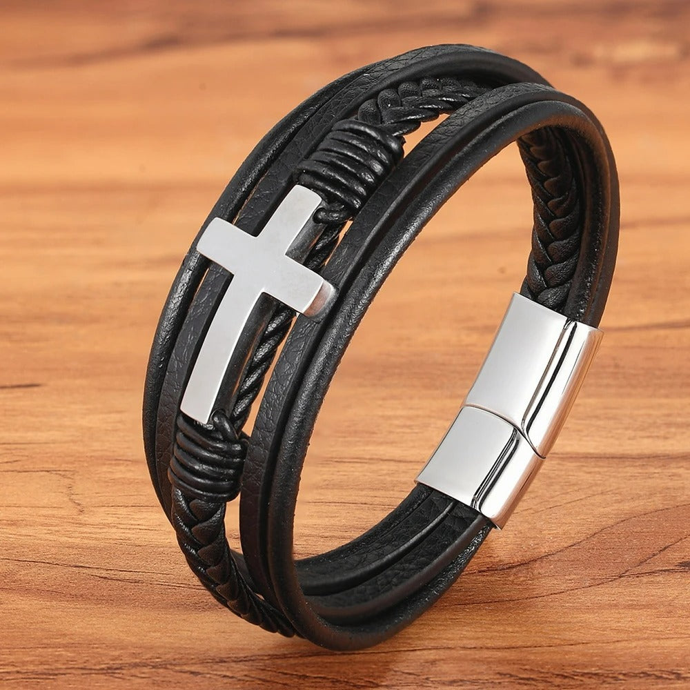 Bracelet Croix Homme Élégance – Acier Inoxydable