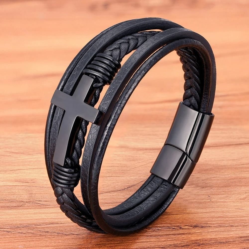 Bracelet Croix Homme Élégance – Acier Inoxydable