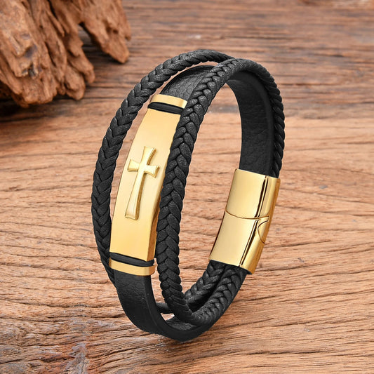 Bracelet Croix Homme Force Calme - Acier Inoxydable