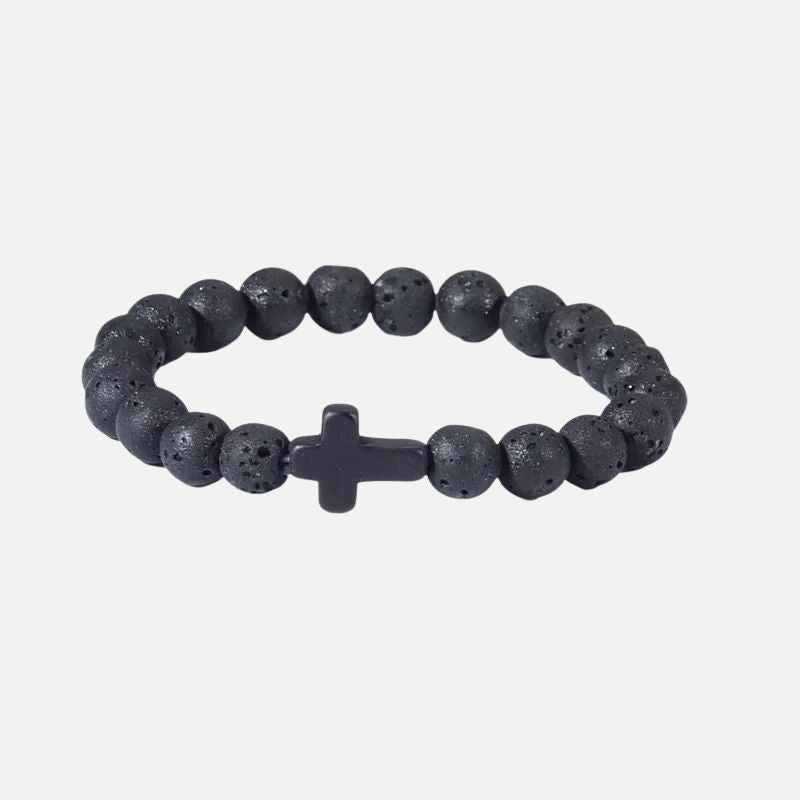 Bracelet Croix Homme Pierre de Lave