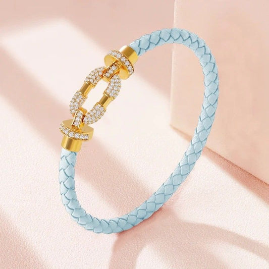 Bracelet Cuir Femme Pastel Fermoir Doré Pavé