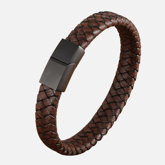Bracelet Cuir Homme Fermoir Mat - Acier Inoxydable