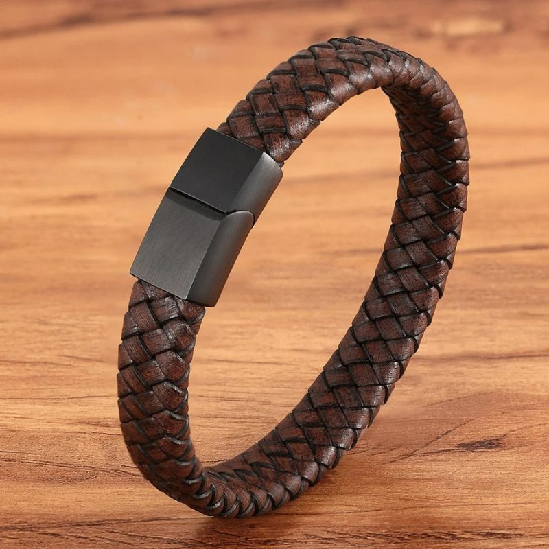 Bracelet Cuir Homme Fermoir Mat - Acier Inoxydable