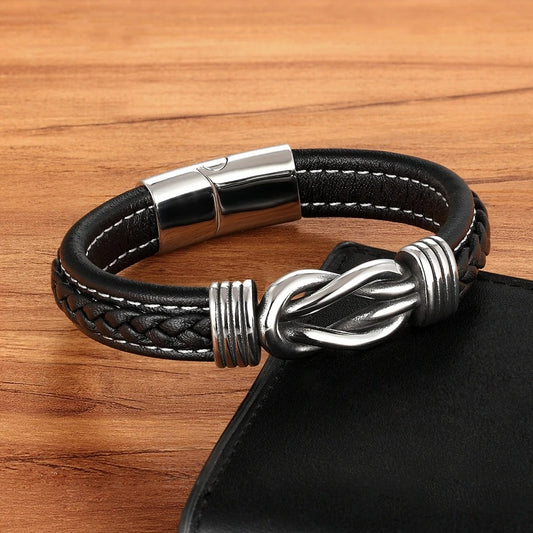 Bracelet Cuir Homme Nœud Marin - Acier Inoxydable