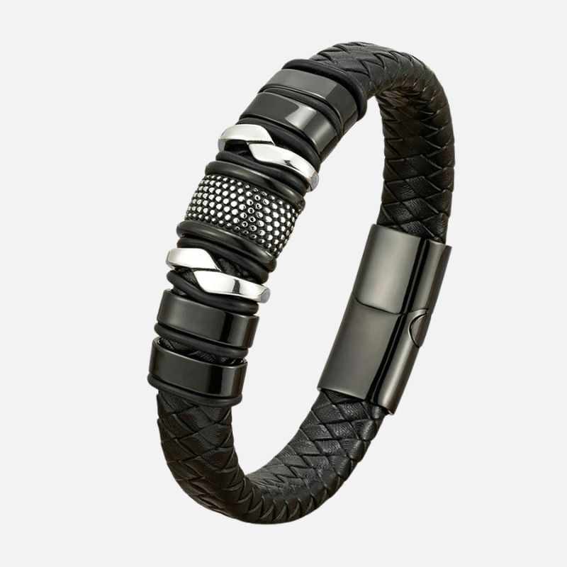 Bracelet Cuir Homme Relief Acier Inoxydable