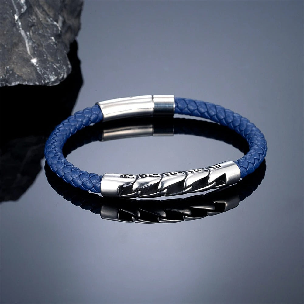 Bracelet Cuir Homme Tressé Maillon - Acier Inoxydable