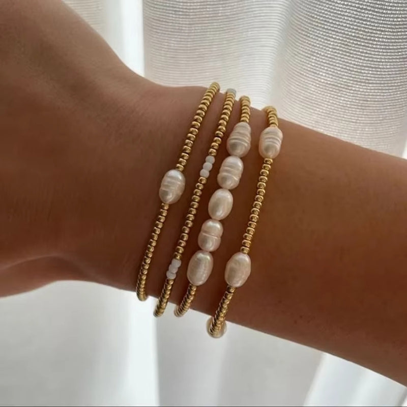 Bracelet Elastique à Perles Nacrées Ensemble de 4