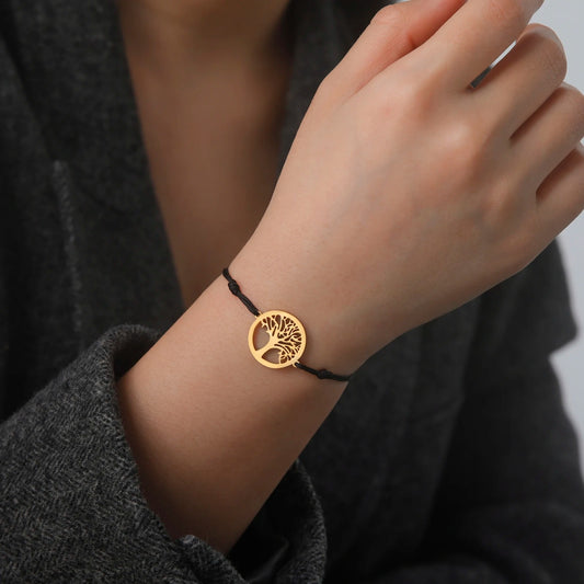 Bracelet Femme Arbre De Vie Acier Inoxydable Et Cordon Réglable