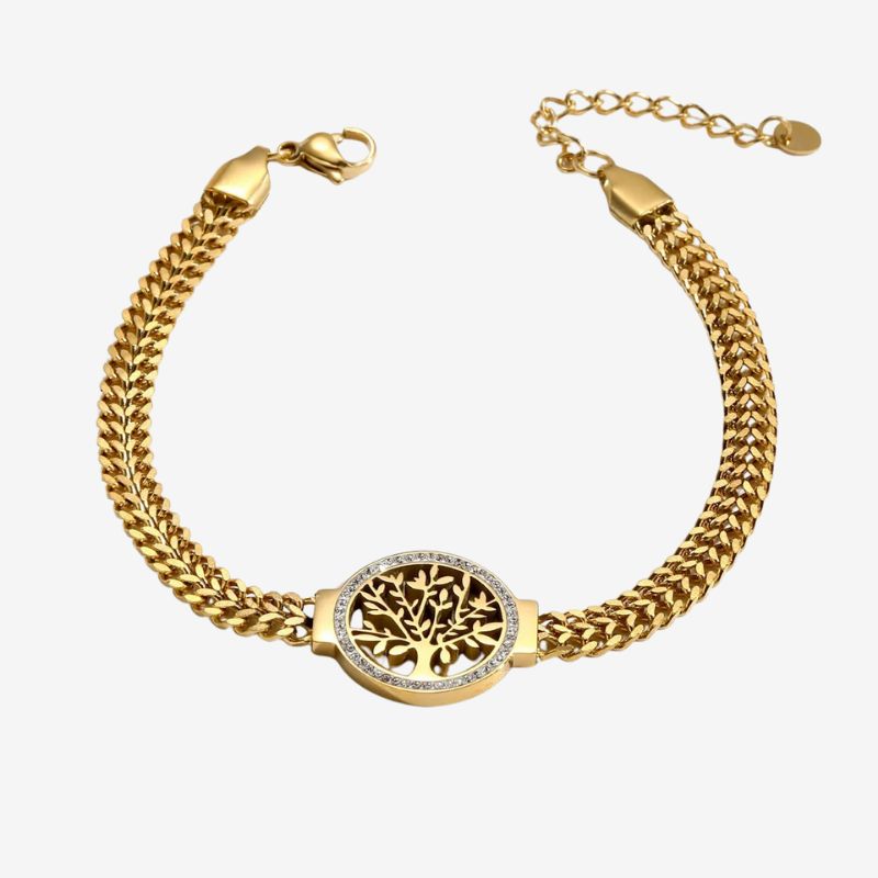 Bracelet Femme Arbre De Vie Acier Inoxydable Et Maille Dorée