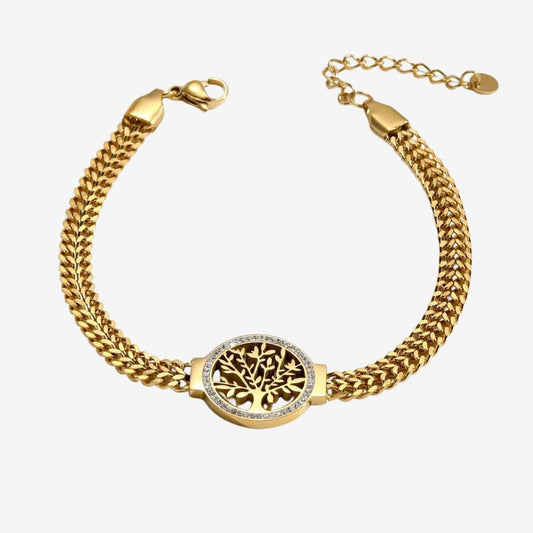 Bracelet Femme Arbre De Vie Acier Inoxydable Et Maille Dorée