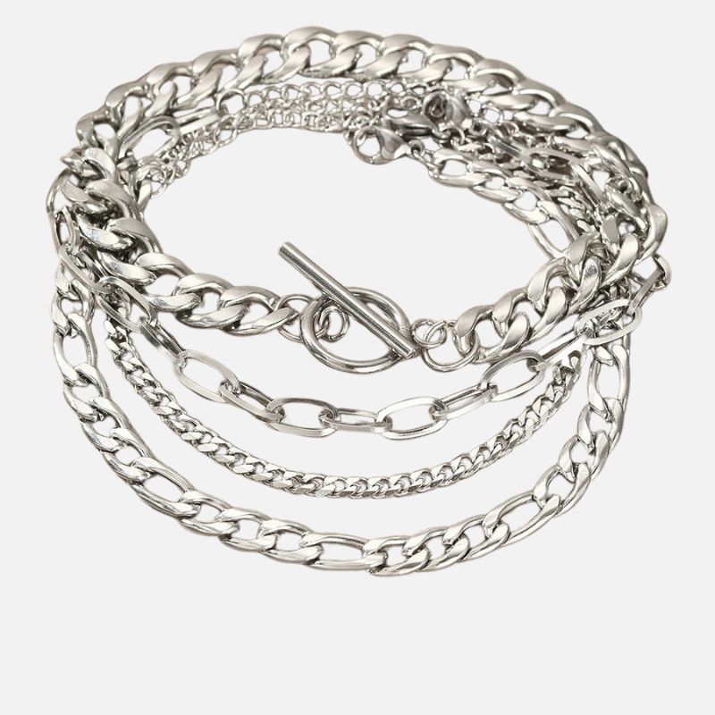 Bracelet Femme Multirang Chaines Argentées Lot de 4