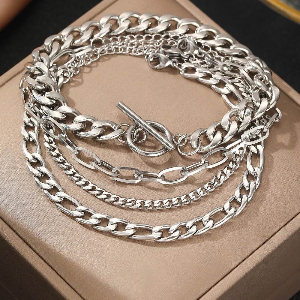 Bracelet Femme Multirang Chaines Argentées Lot de 4