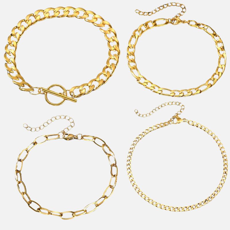 Bracelet Femme Multirang Chaines Dorées Lot de 4