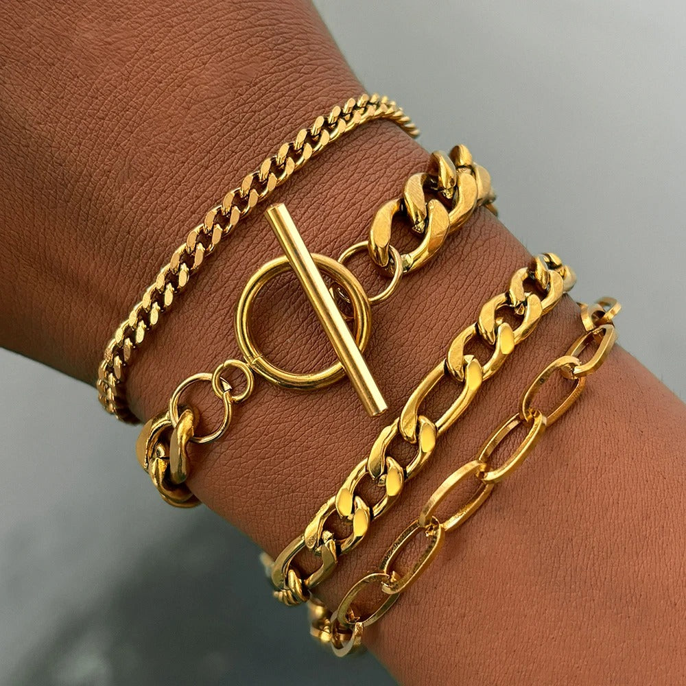 Bracelet Femme Multirang Chaines Dorées Lot de 4
