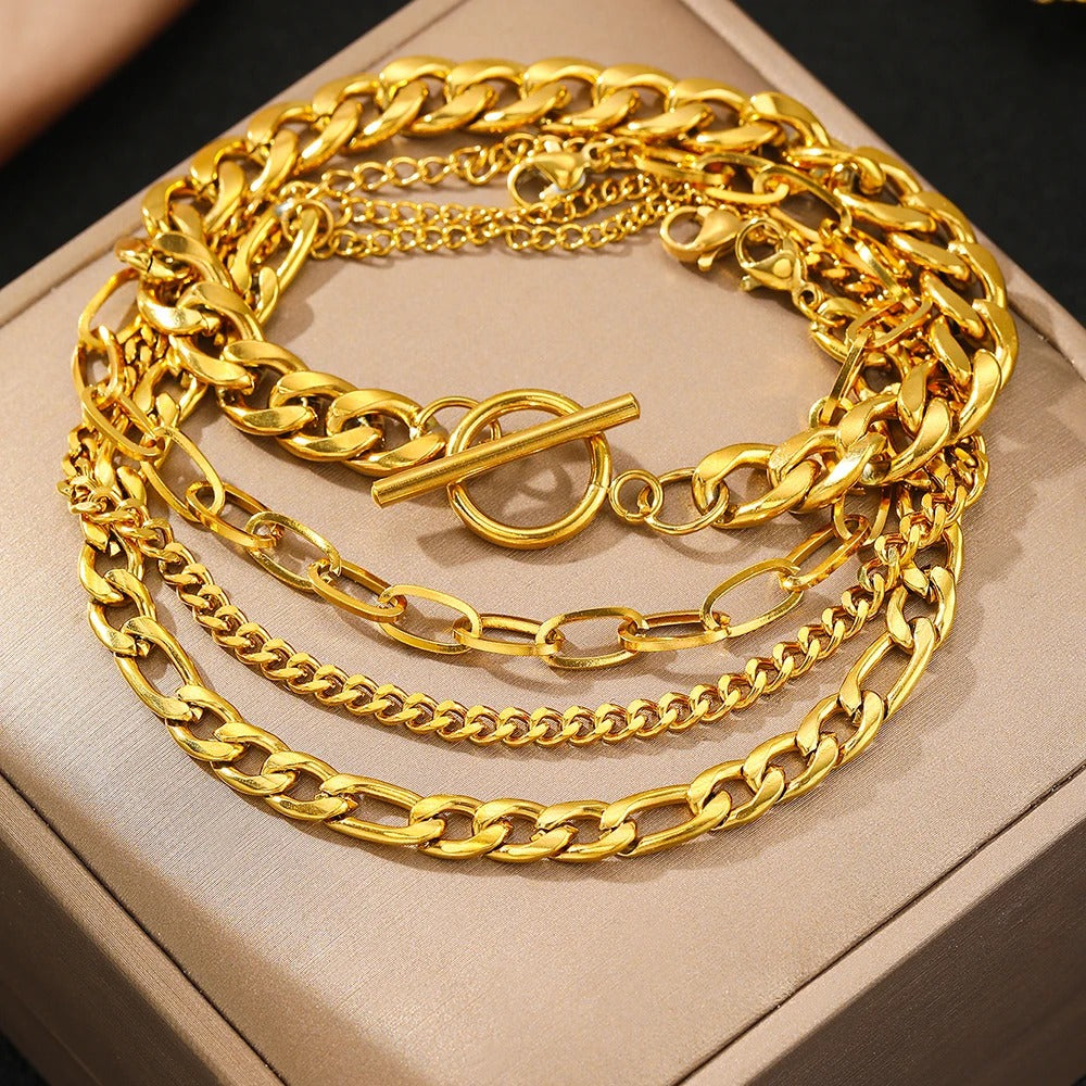 Bracelet Femme Multirang Chaines Dorées Lot de 4