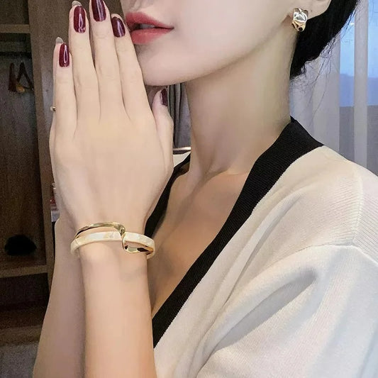 Bracelet Femme Rigide Nacré Et Doré