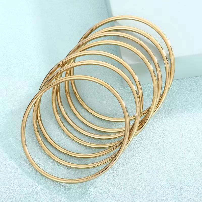 Bracelet Femme Set Joncs Fins Dorés - Acier Inoxydable