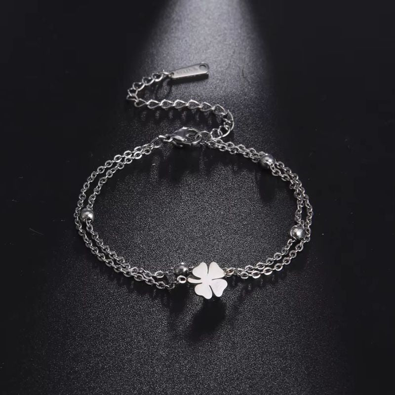 Bracelet Femme Trèfle Argenté Acier Inoxydable
