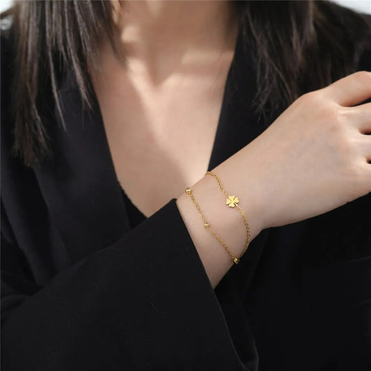 Bracelet Femme Trèfle Doré Acier Inoxydable