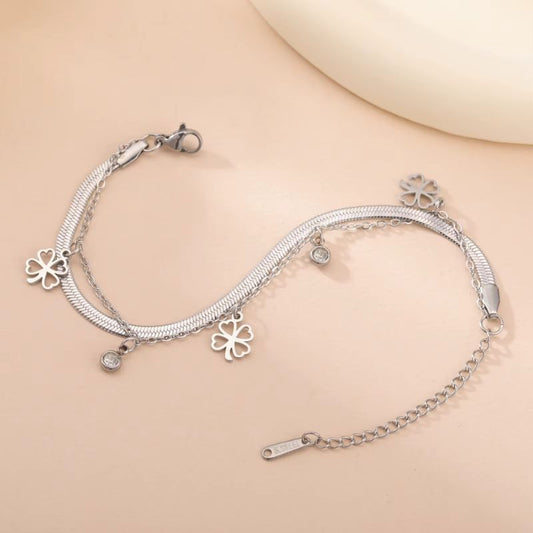 Bracelet Femme Trèfle Pampilles Acier Inoxydable
