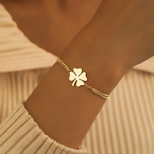 Bracelet Femme Trèfle Porte-Bonheur Acier Inoxydable