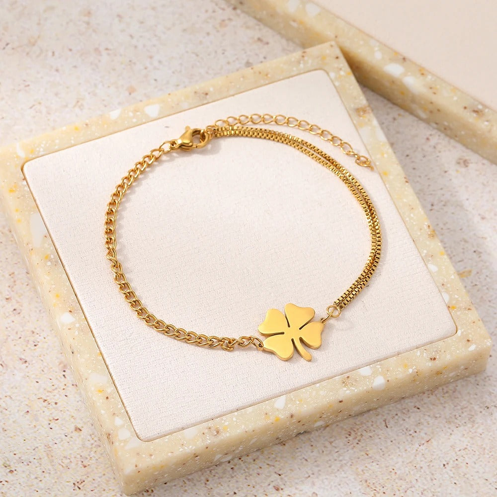 Bracelet Femme Trèfle Porte-Bonheur Acier Inoxydable