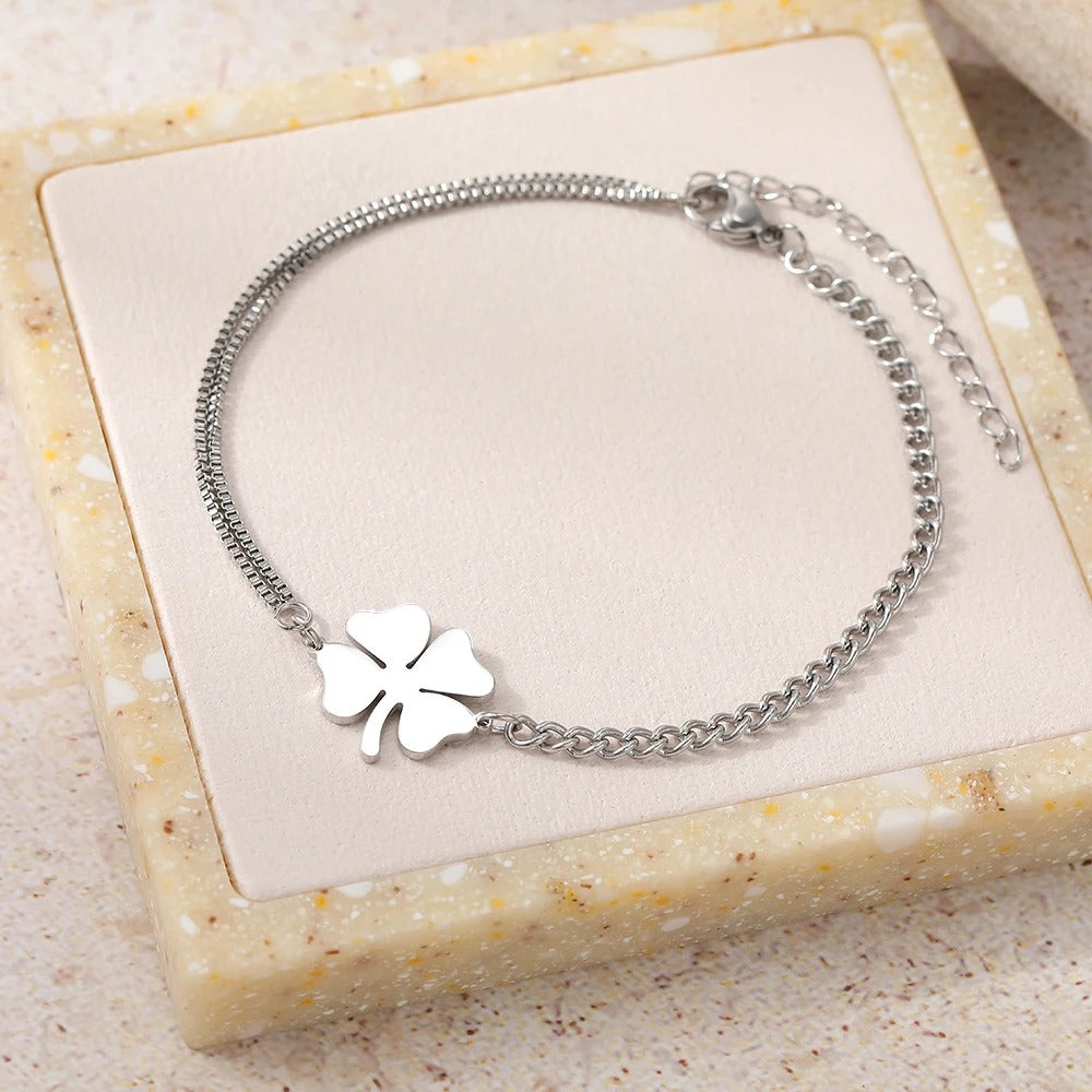 Bracelet Femme Trèfle Porte-Bonheur Acier Inoxydable