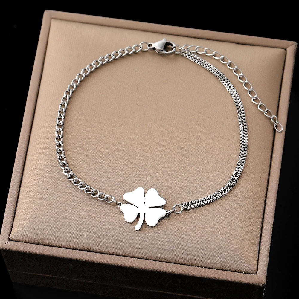 Bracelet Femme Trèfle Porte-Bonheur Acier Inoxydable