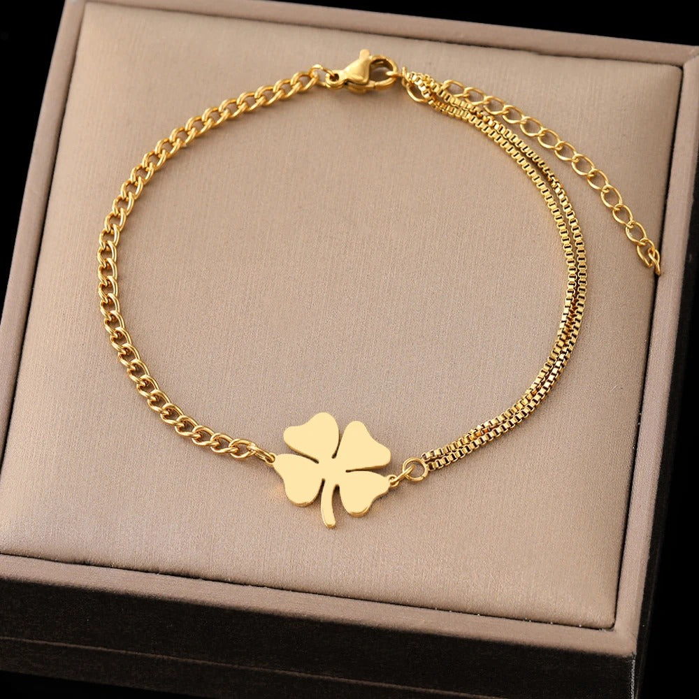Bracelet Femme Trèfle Porte-Bonheur Acier Inoxydable