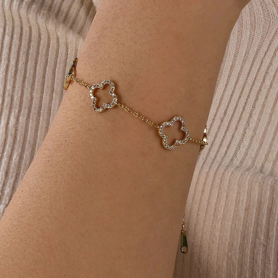Bracelet Femme Trèfle Zircon Élégance Étincelante