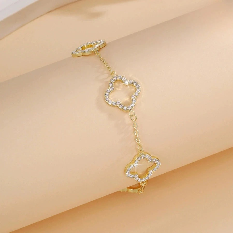 Bracelet Femme Trèfle Zircon Élégance Étincelante