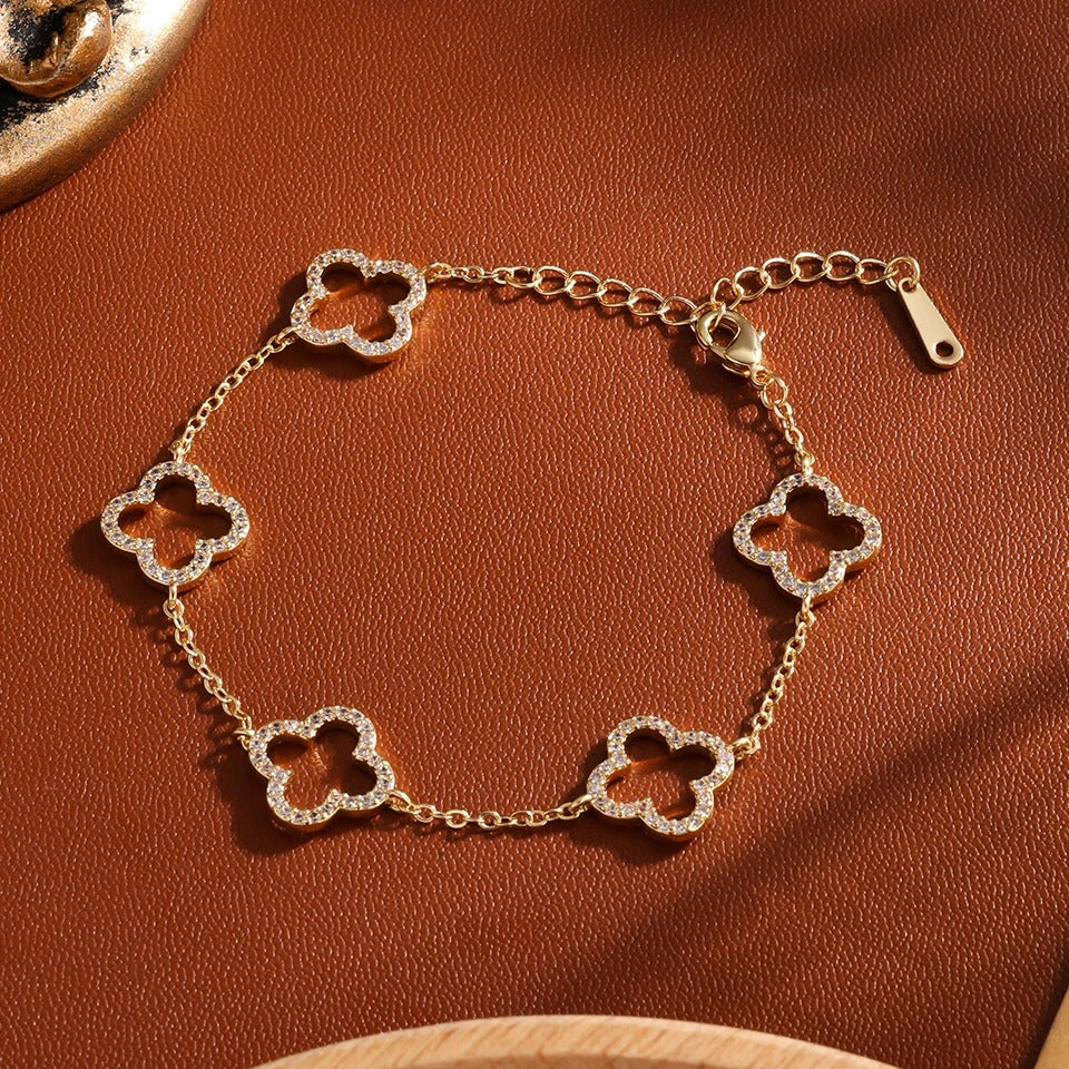 Bracelet Femme Trèfle Zircon Élégance Étincelante